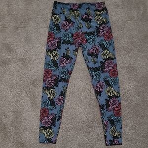 LuLaRoe OS Leggings - Pink & Teal Rose Floral LuLaRoe Multicolor Floral Leggings